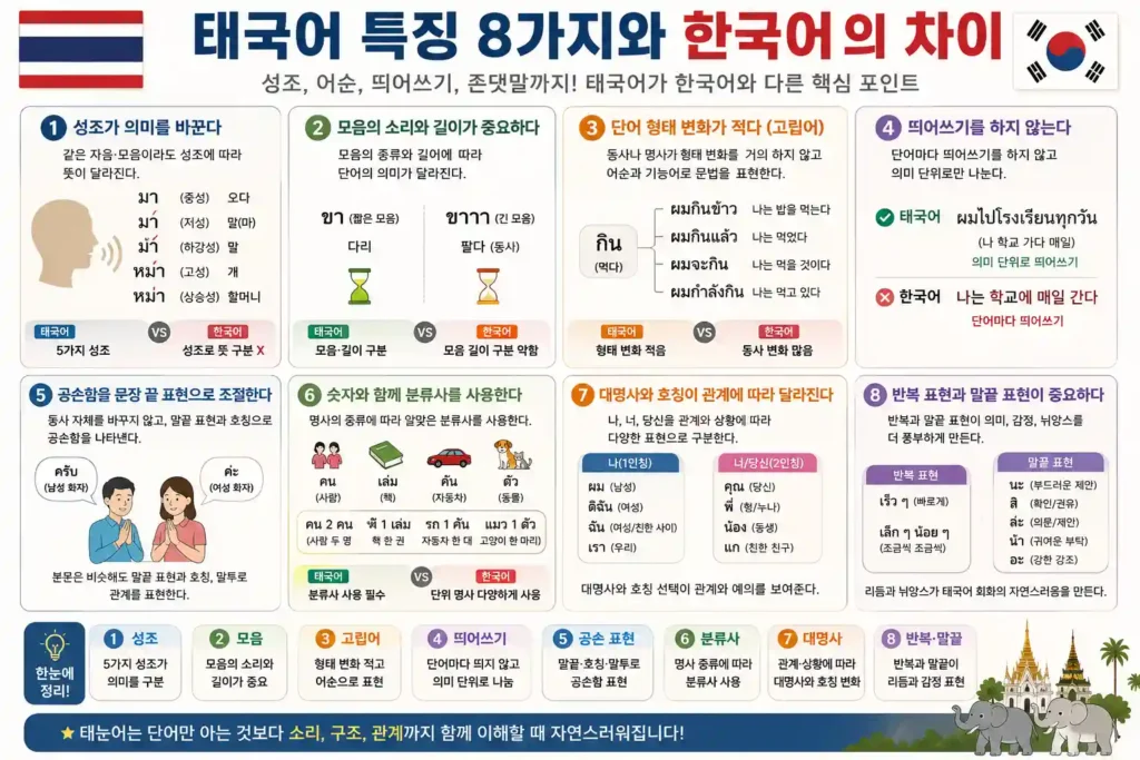 태국어 특징 8가지와 한국어의 차이