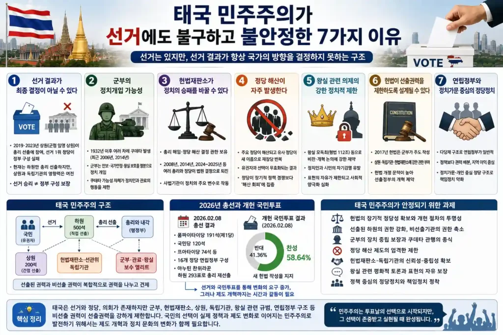 태국 민주주의가 선거에도 불구하고 불안정한 7가지 이유