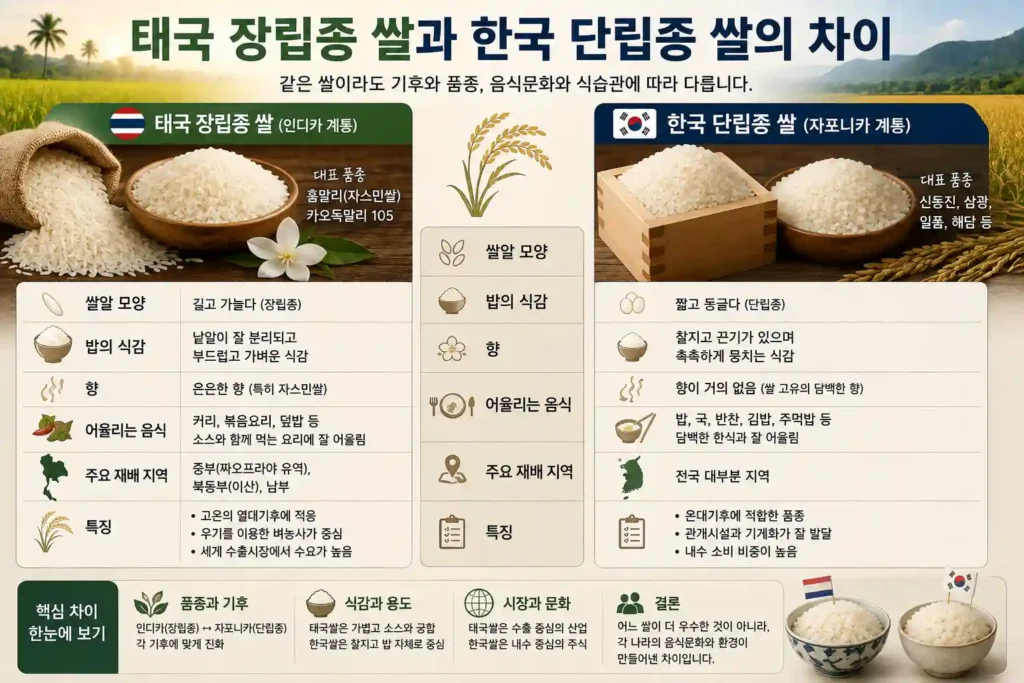 태국 장립종 쌀과 한국 단립종 쌀의 차이