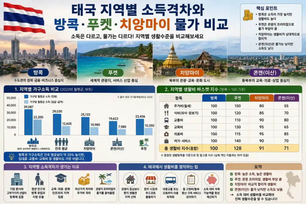 태국 지역별 소득격차와 방콕 푸켓 치앙마이 물가 비교