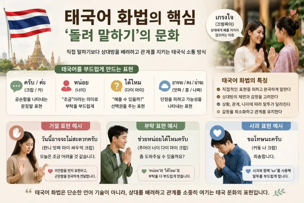 태국어는 왜 돌려 말할까? : 거절·부탁·사과 표현의 구조: 한국·태국·일본(교토) 비교해보기 태국어는 왜 돌려 말할까? : 거절·부탁·사과 표현의 구조: 한국·태국·일본(교토) 비교해보기