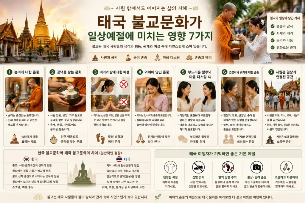 태국 불교문화가 일상예절에 미친 영향 7가지 태국 불교문화가 일상예절에 미친 영향 7가지