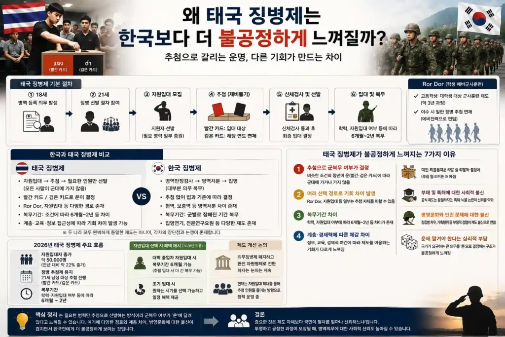 태국 징병제는 왜 불공정하게 느껴질까? 한국과 다른 7가지 이유 태국 징병제는 왜 불공정하게 느껴질까? 한국과 다른 7가지 이유