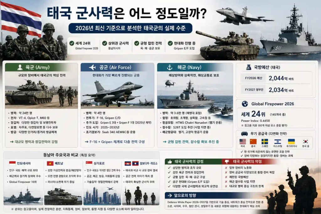 태국 군사력은 어느 정도일까? 2026년 육군·공군·해군 총정리 태국 군사력은 어느 정도일까? 2026년 육군·공군·해군 총정리