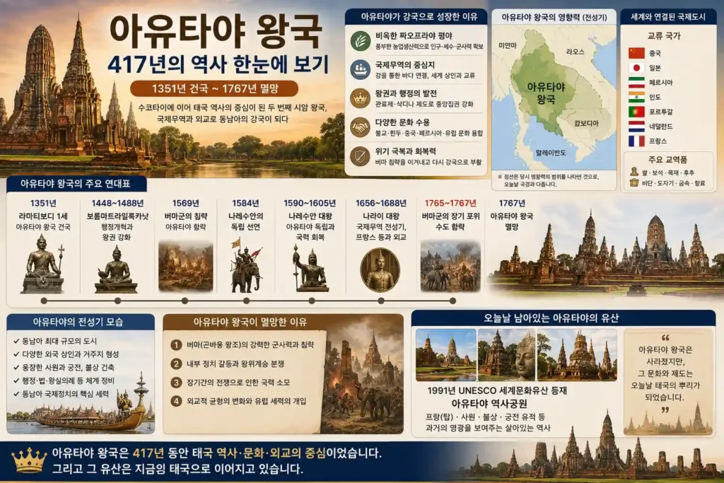 아유타야 왕국 417년 역사|성립·전성기·멸망까지 한눈에 보기 아유타야 왕국 417년 역사|성립·전성기·멸망까지 한눈에 보기