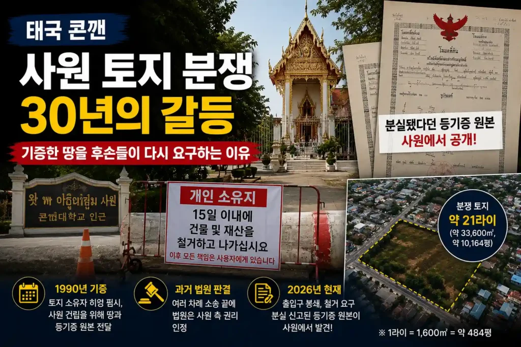 태국 콘깬 사원 토지 분쟁, 30년 전 기증한 땅을 후손들이 다시 요구하는 이유 태국 콘깬 사원 토지 분쟁, 30년 전 기증한 땅을 후손들이 다시 요구하는 이유