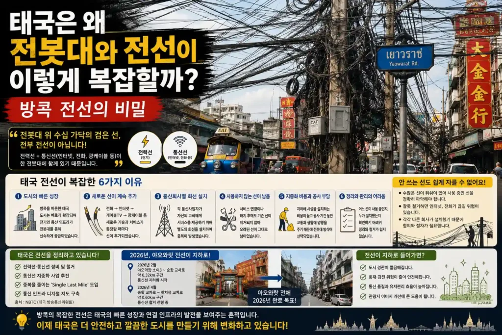 태국은 왜 전봇대와 전선이 이렇게 복잡할까? 방콕 전선의 비밀 태국은 왜 전봇대와 전선이 이렇게 복잡할까? 방콕 전선의 비밀