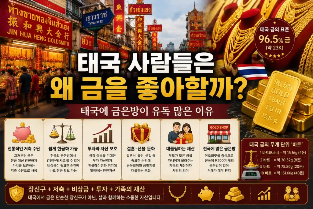 태국 사람들은 왜 금을 좋아할까? 태국에 금은방이 유독 많은 이유 태국 사람들은 왜 금을 좋아할까? 태국에 금은방이 유독 많은 이유